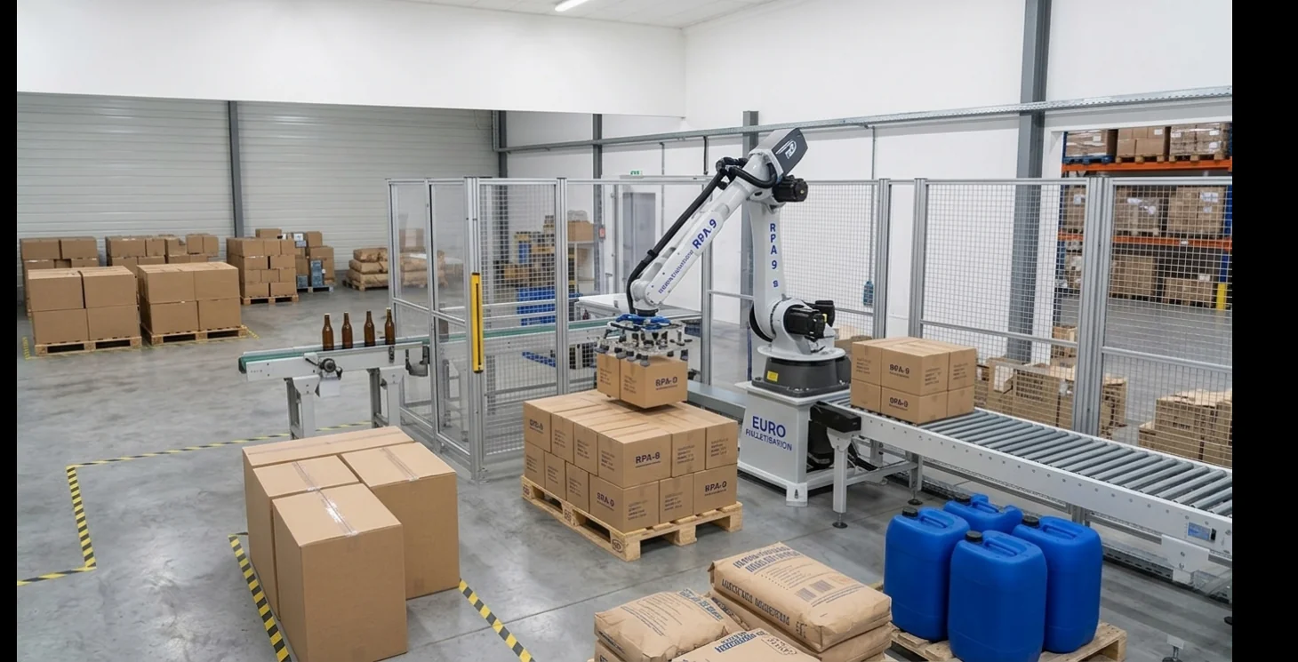 Ligne de palettisation automatique RPA-9 en atelier de production